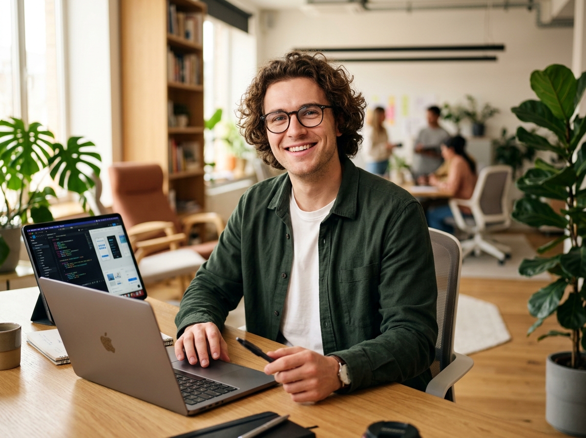 Man smiling with laptop